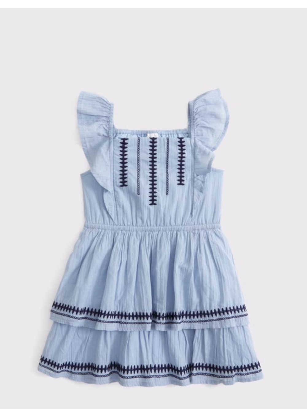 abercrombie kids Light Blue Ruffle Tiered Dress with Navy Stitching